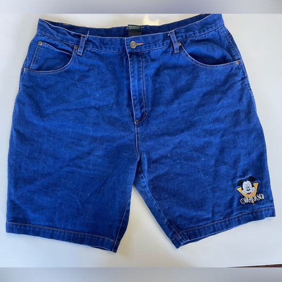 Vintage Mickey Jean Shorts by Mickey Unlimited with embroidered Mickey Mouse 40 - Picture 1 of 4